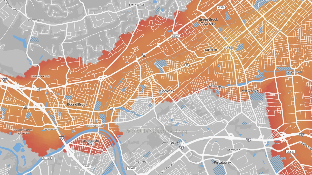 Transit Grade map of Middlesex, NJ