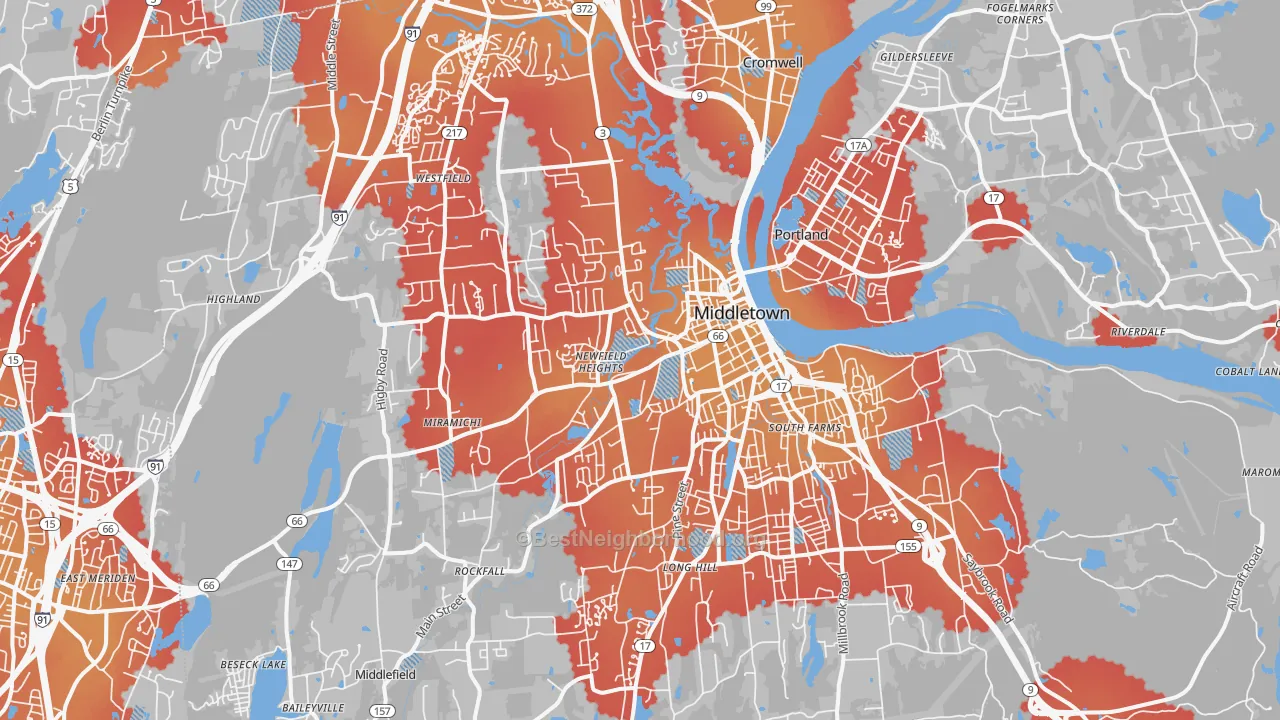 Transit Grade map of Middletown, CT