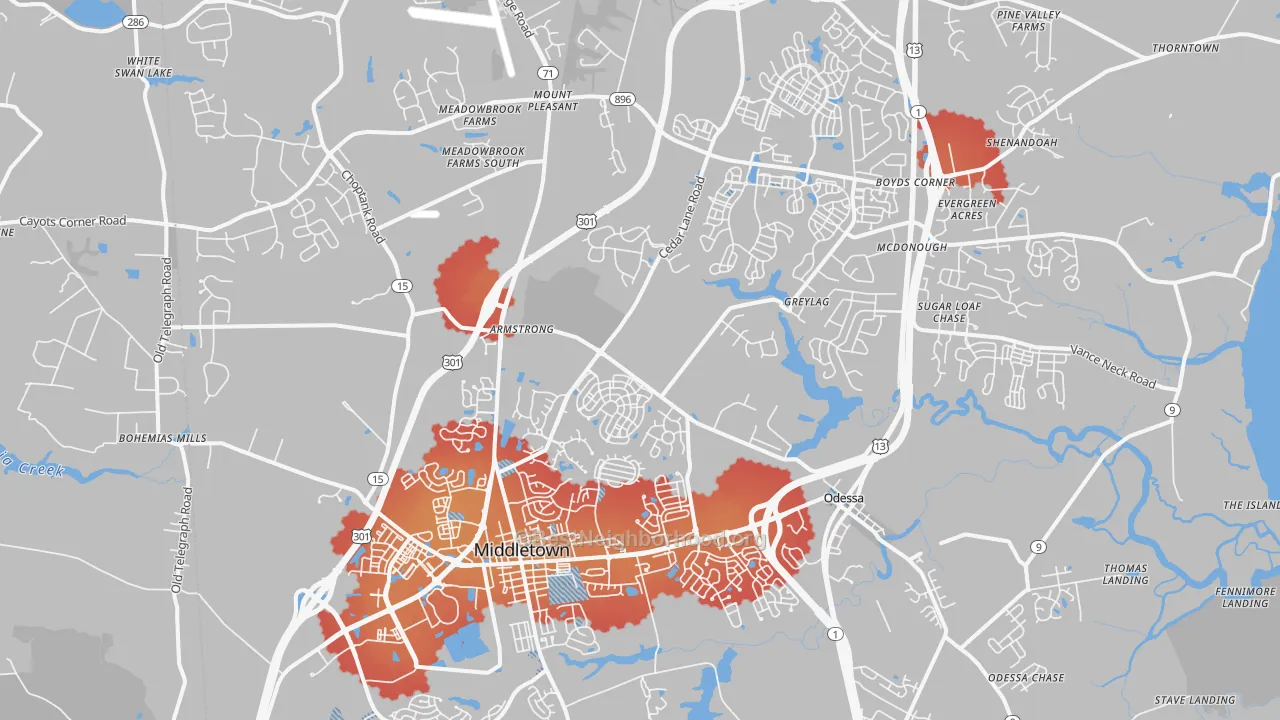 Transit Grade map of Middletown, DE