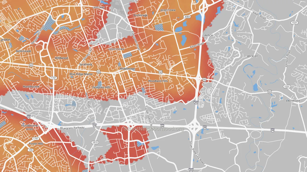 Transit Grade map of Middletown, KY