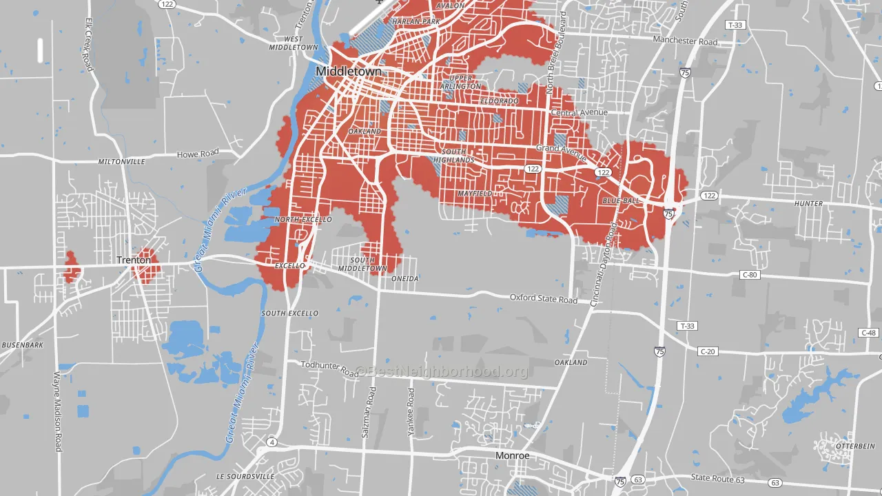Transit Grade map of Middletown, OH