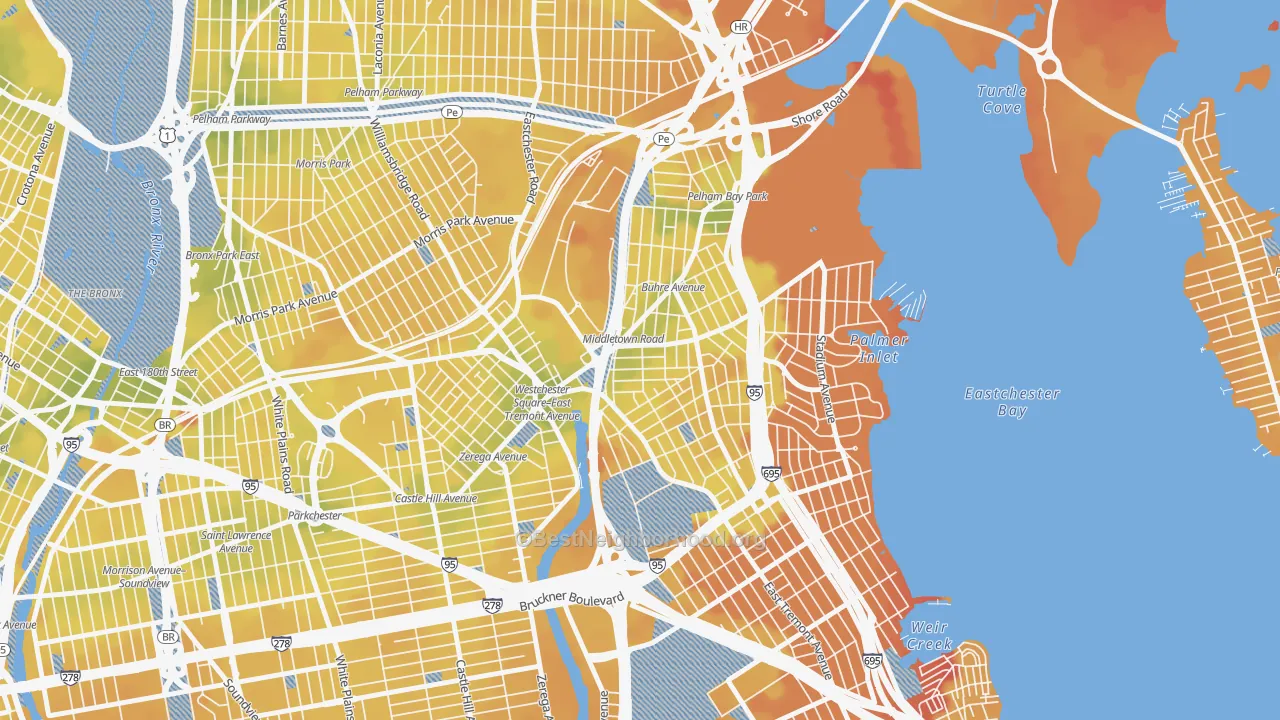 Transit Grade map of Middletown-Pelham Bay, Bronx, NY