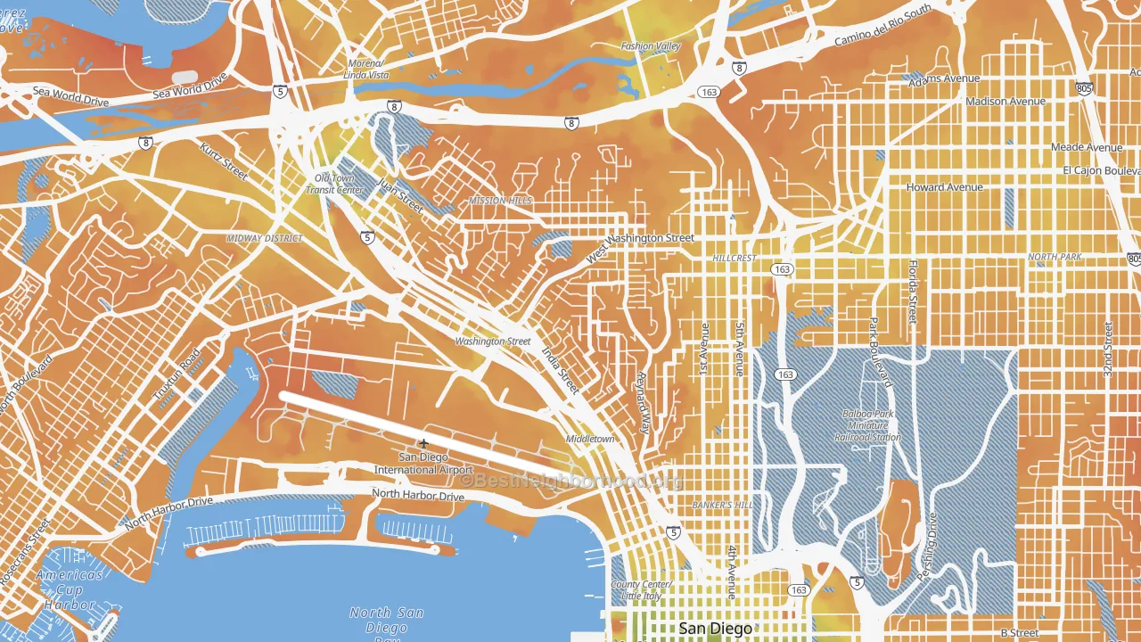Transit Grade map of Middletown, San Diego, CA