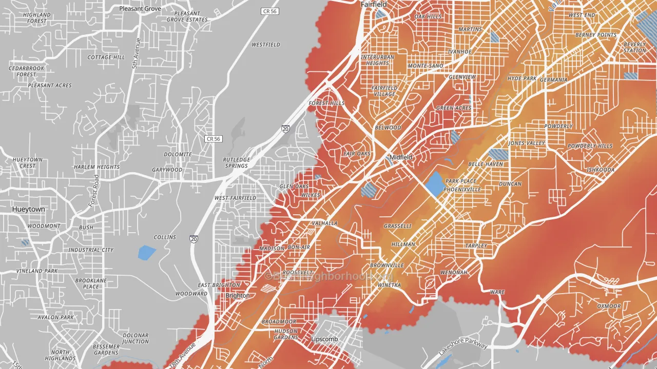 Transit Grade map of Midfield, AL