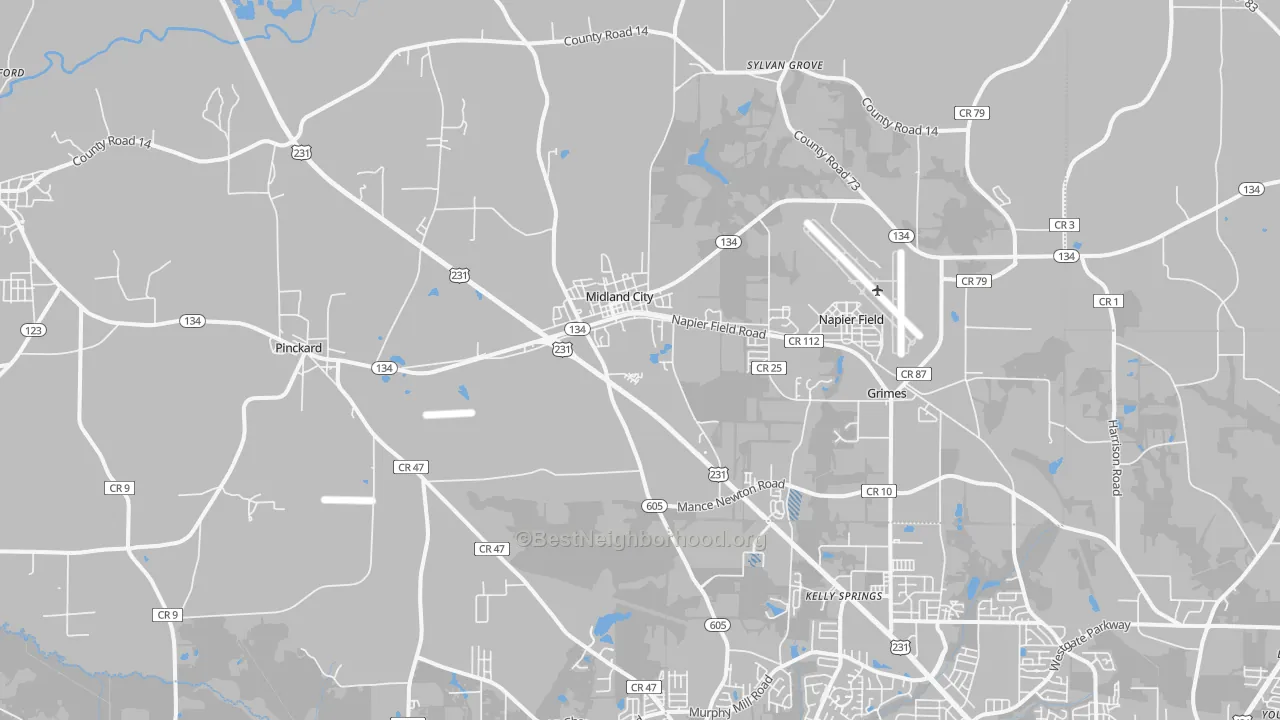 Transit Grade map of Midland City, AL