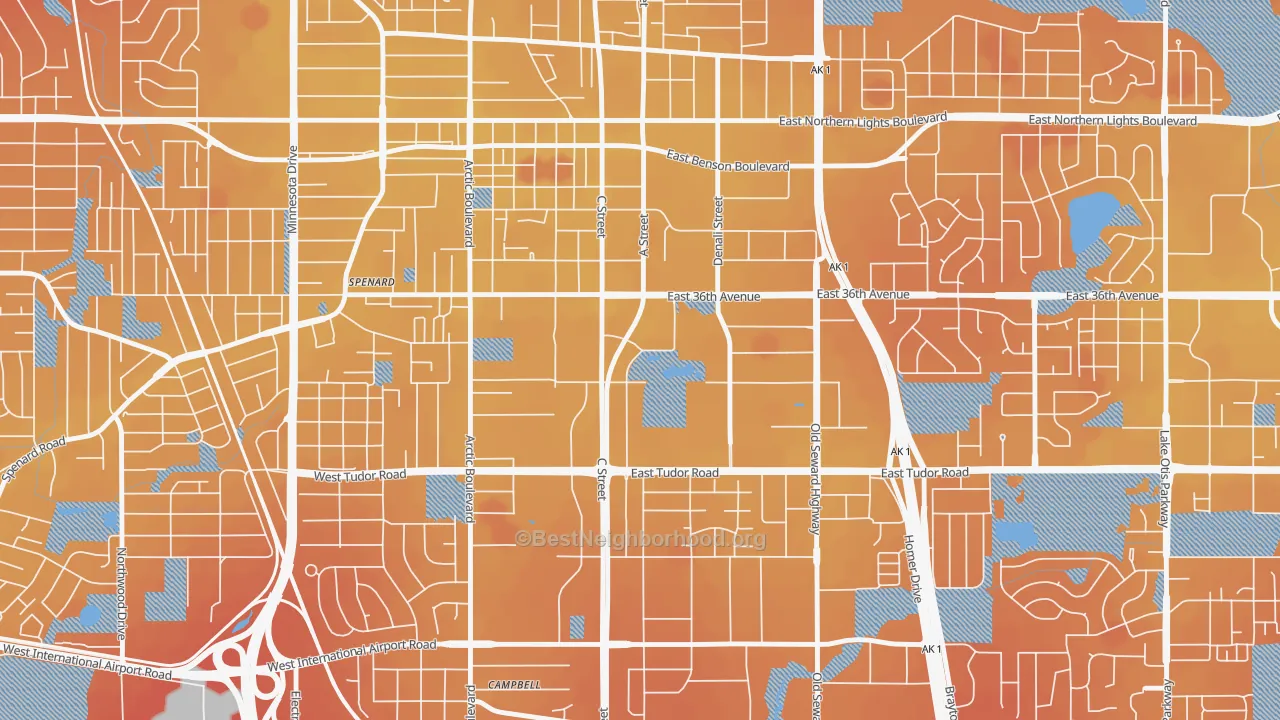 Transit Grade map of Midtown, Anchorage, AK