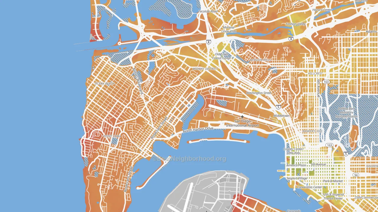 Transit Grade map of Midtown District, San Diego, CA