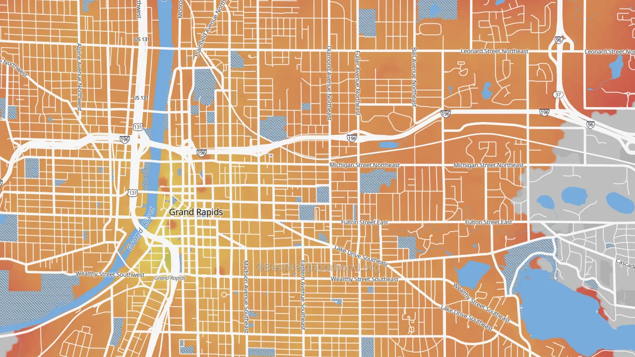 Transit Grade map of Midtown-Grand Rapids, Grand Rapids, MI