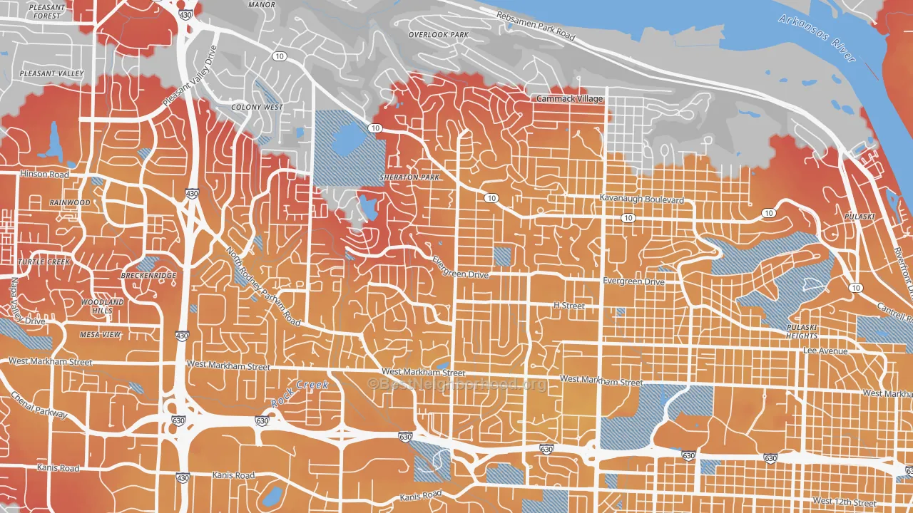 Transit Grade map of Midtown, Little Rock, AR