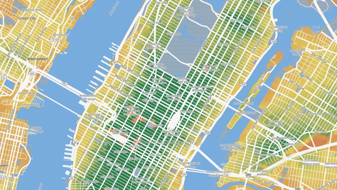 Transit Grade map of Midtown, Manhattan, NY