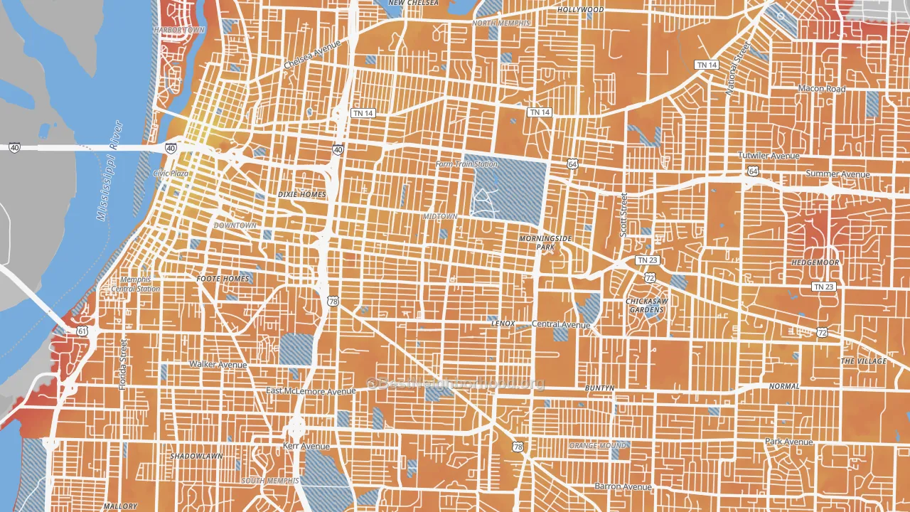 Transit Grade map of Midtown-Memphis, Memphis, TN
