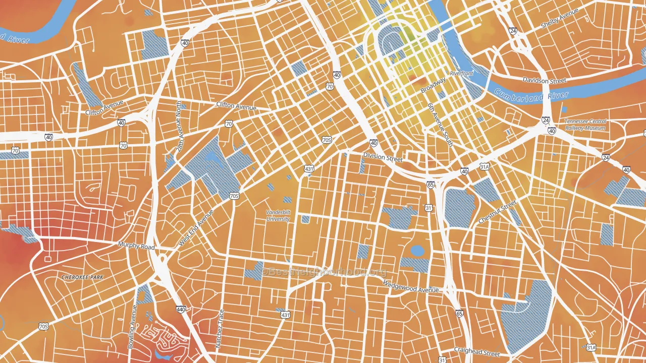 Transit Grade map of Midtown-Nashville, Nashville, TN