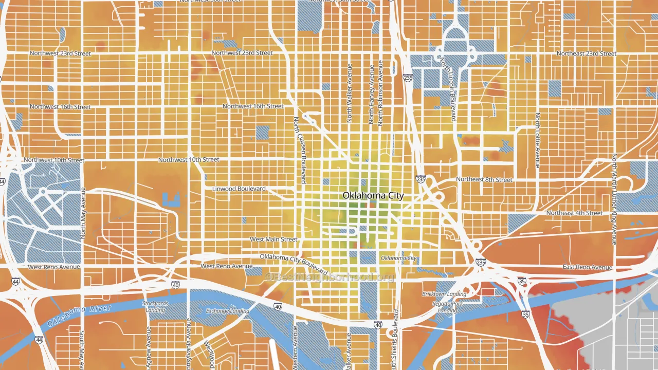 Transit Grade map of Midtown, Oklahoma City, OK