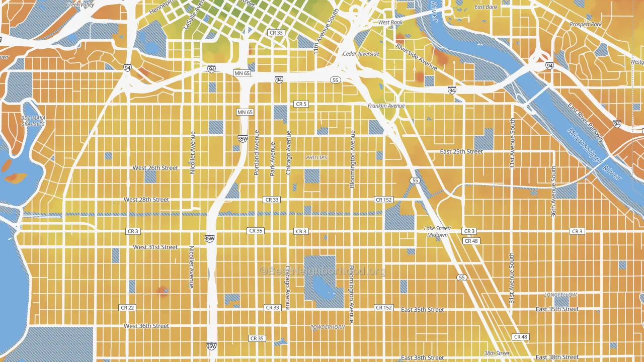 Transit Grade map of Midtown Phillips, Minneapolis, MN