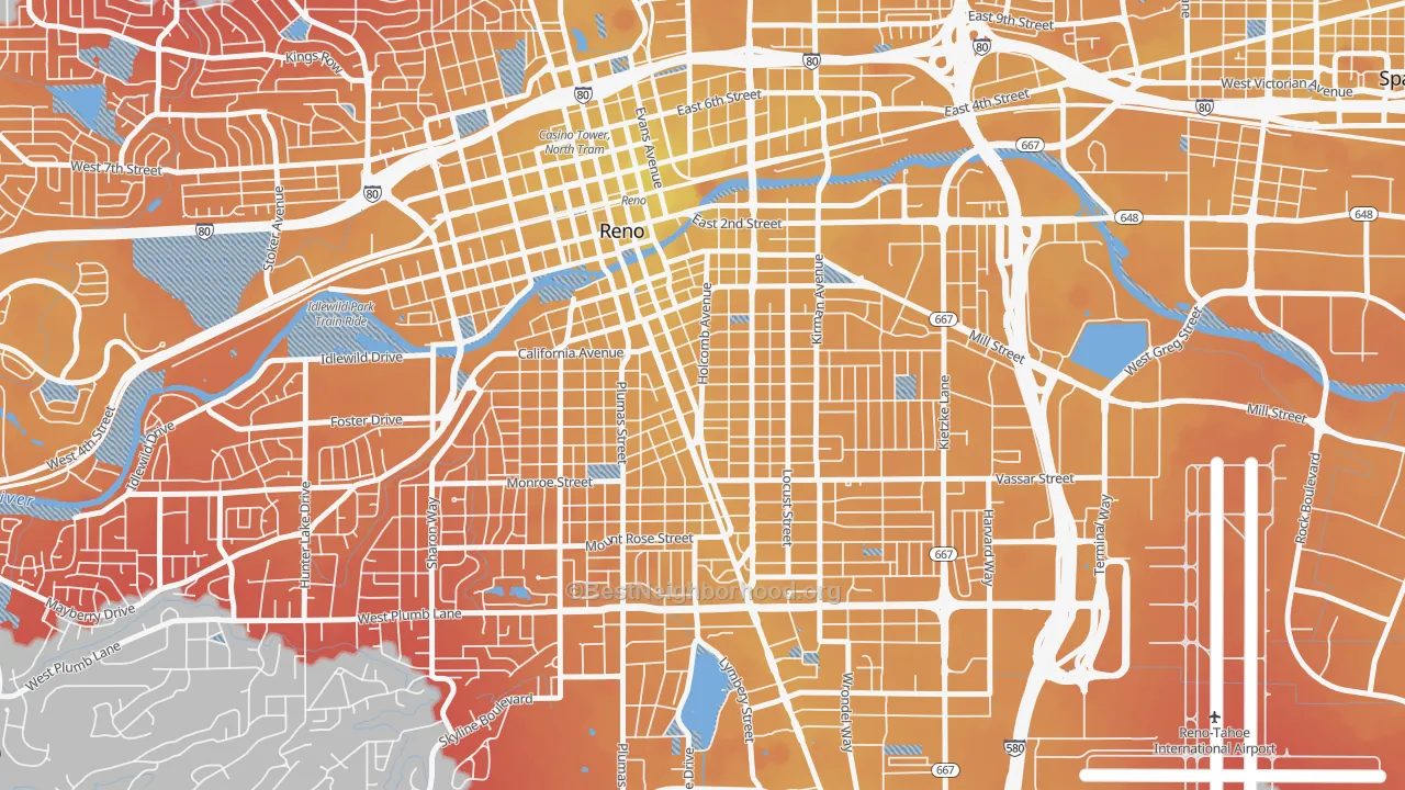 Transit Grade map of Midtown, Reno, NV