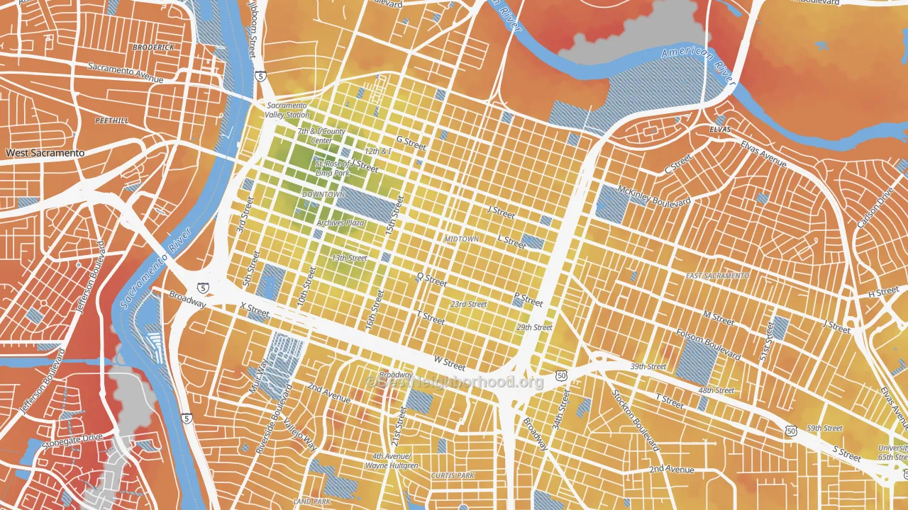 Transit Grade map of Midtown, Sacramento, CA