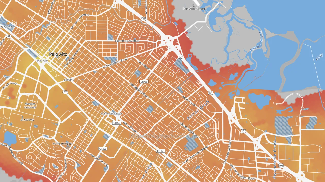 Transit Grade map of Midtown-San Jose, Palo Alto, CA