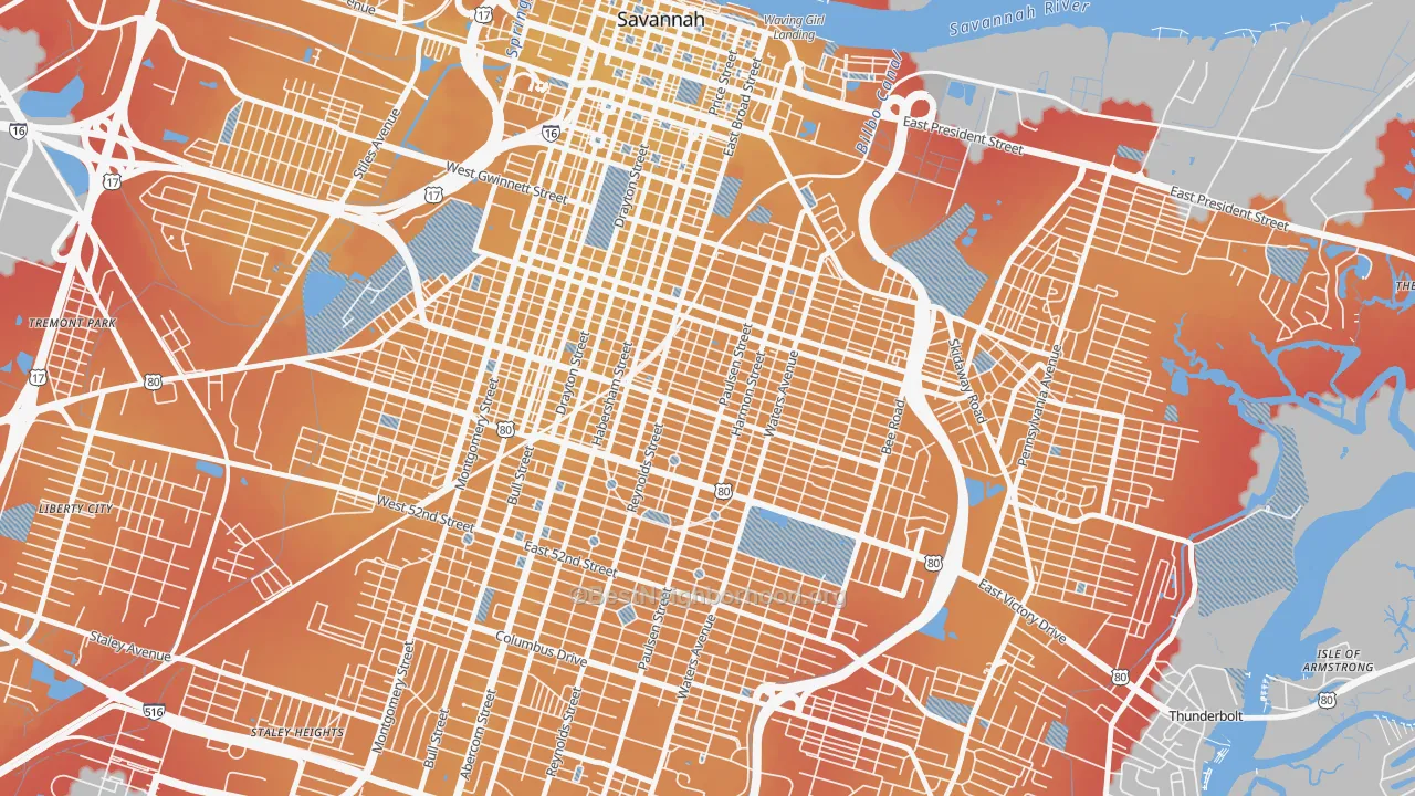 Transit Grade map of Midtown Savannah, Savannah, GA
