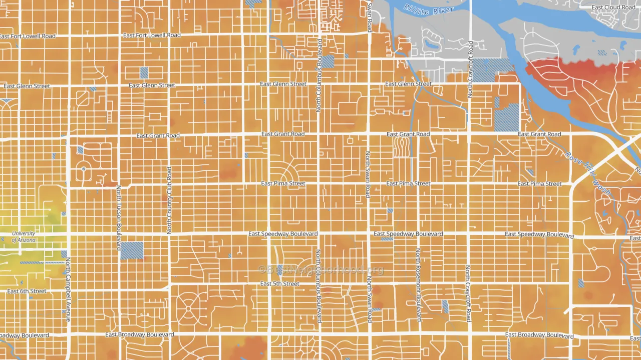 Transit Grade map of Midtown, Tucson, AZ