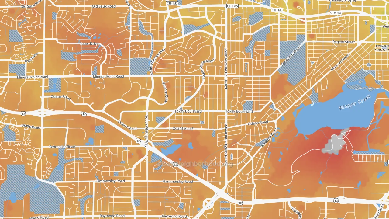 Transit Grade map of Midvale Heights, Madison, WI