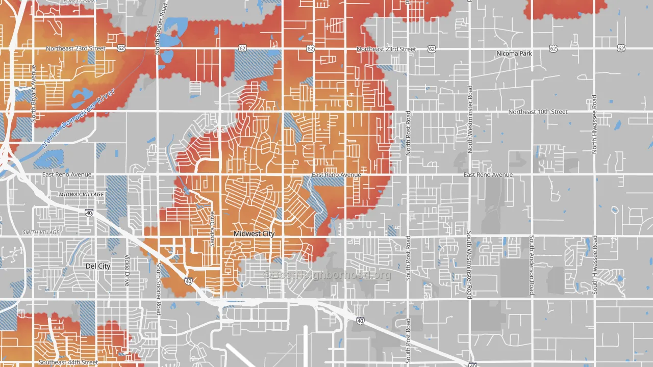 Transit Grade map of Midwest City, OK