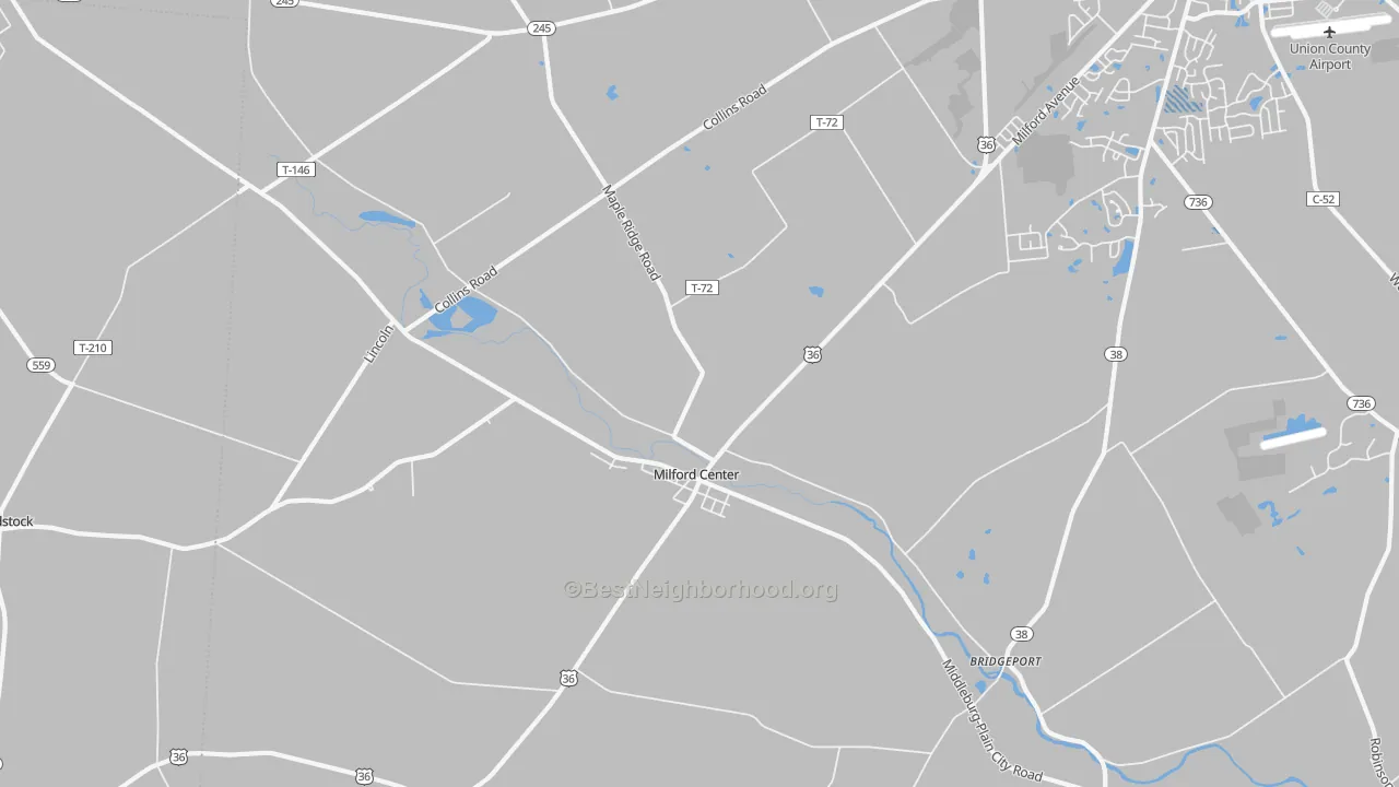 Transit Grade map of Milford Center, OH