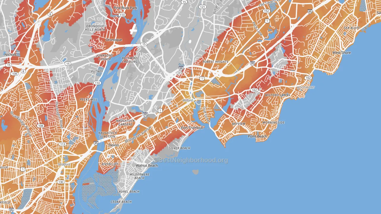 Transit Grade map of Milford, CT
