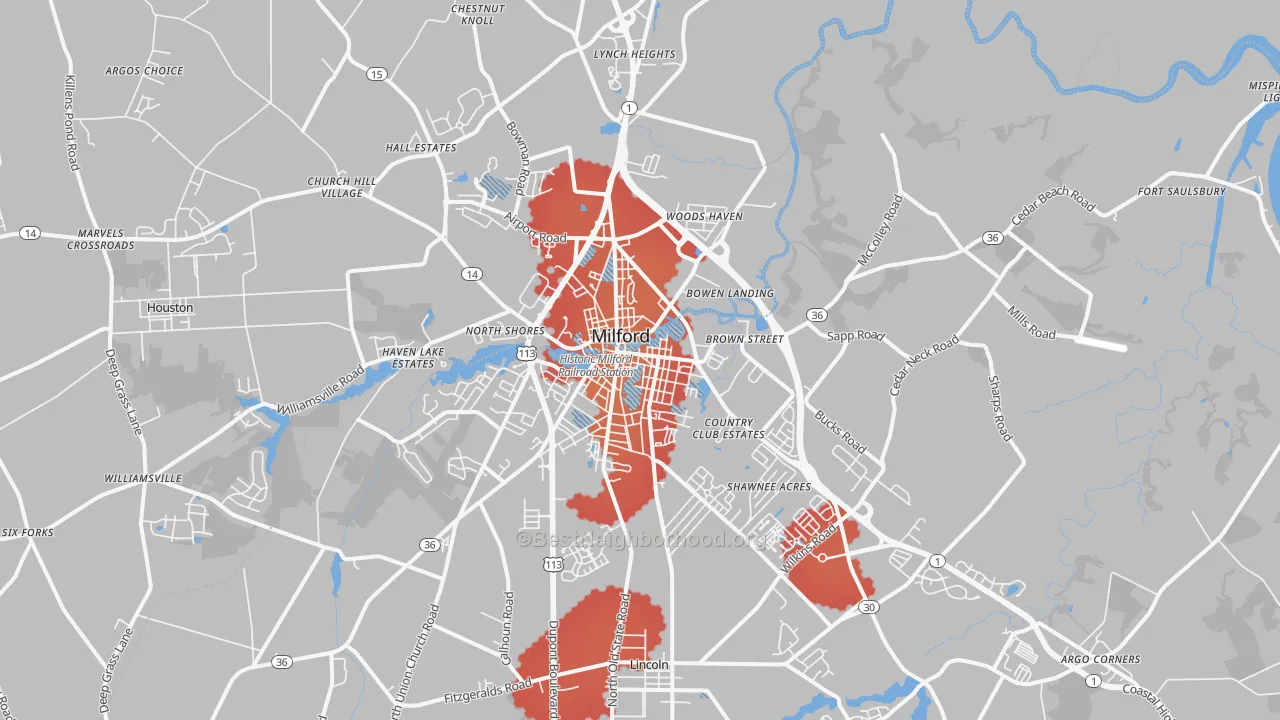 Transit Grade map of Milford, DE