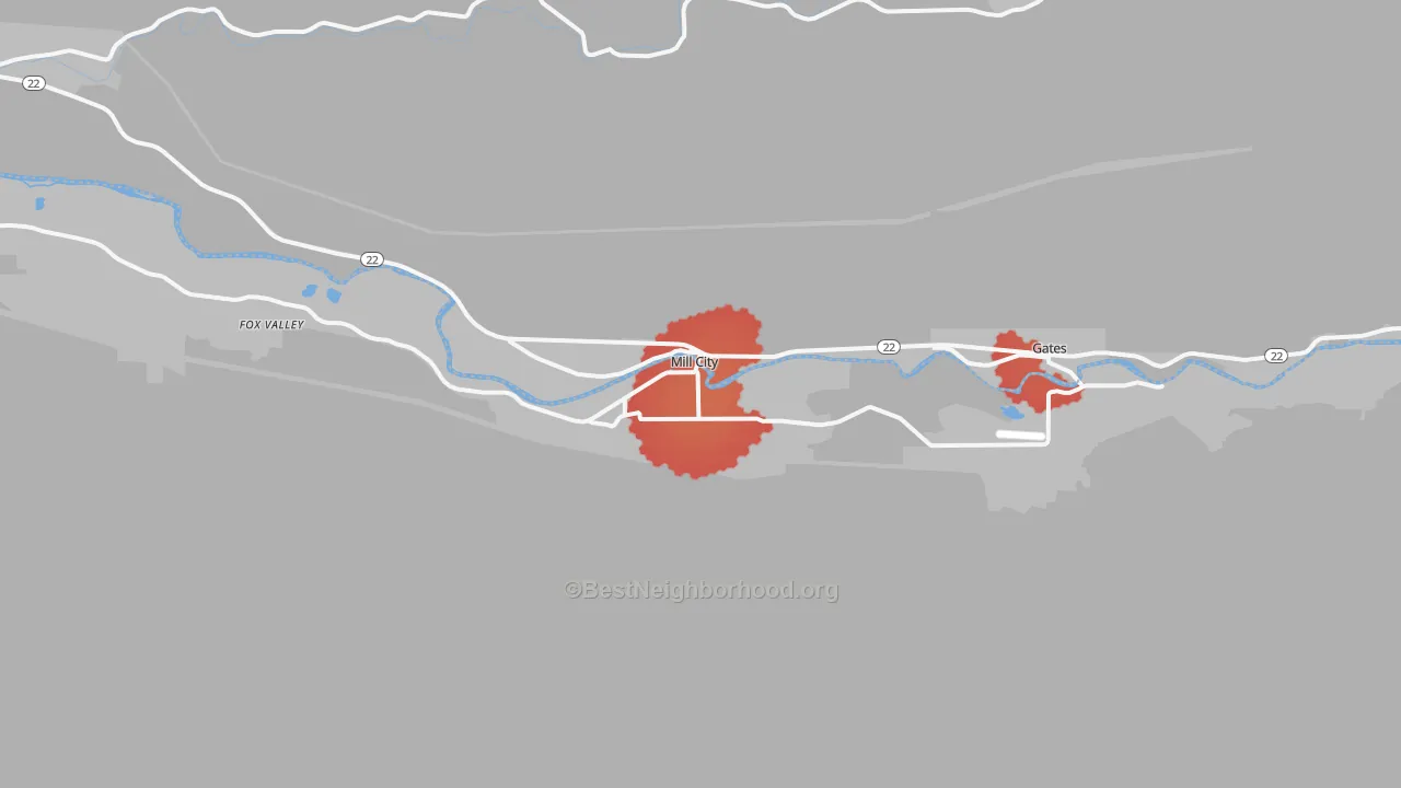 Transit Grade map of Mill City, OR