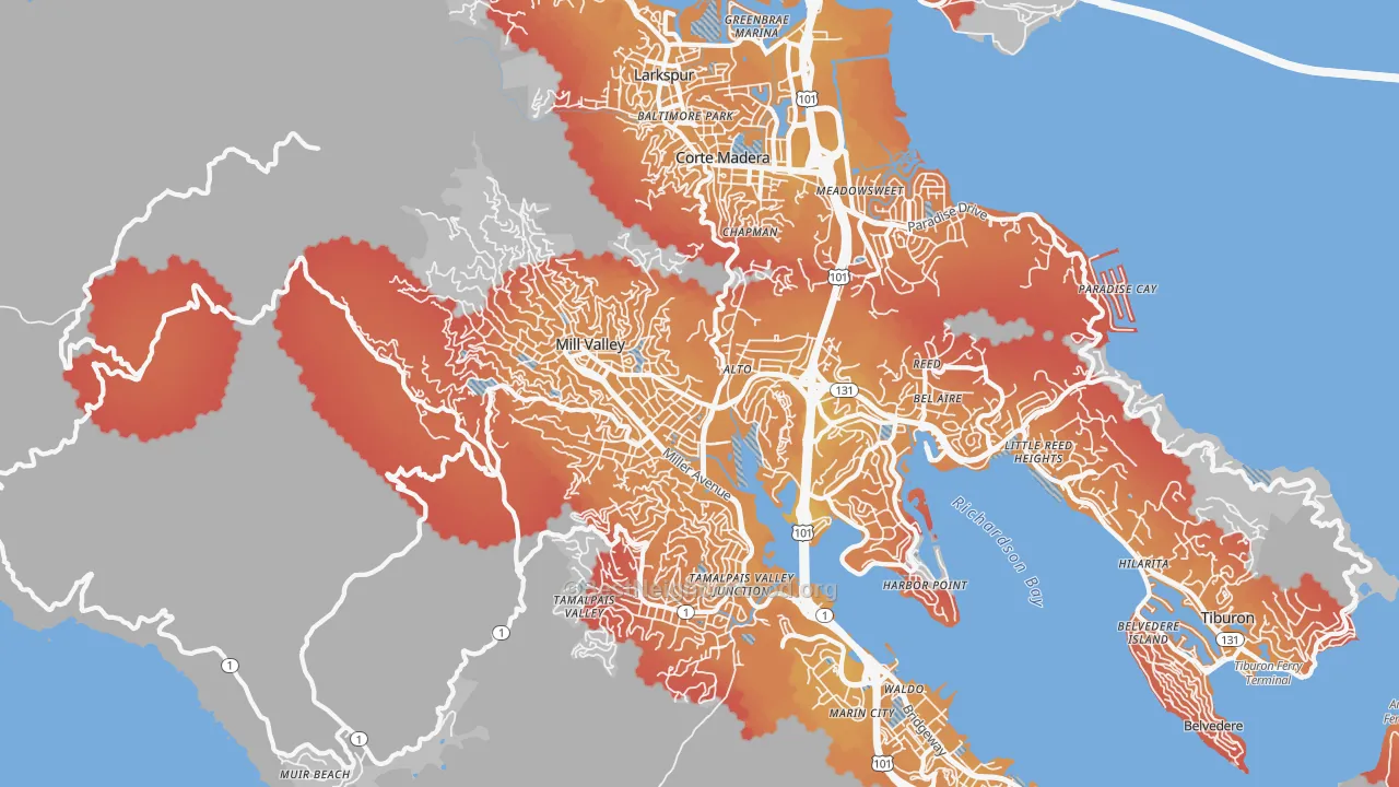 Transit Grade map of Mill Valley, CA
