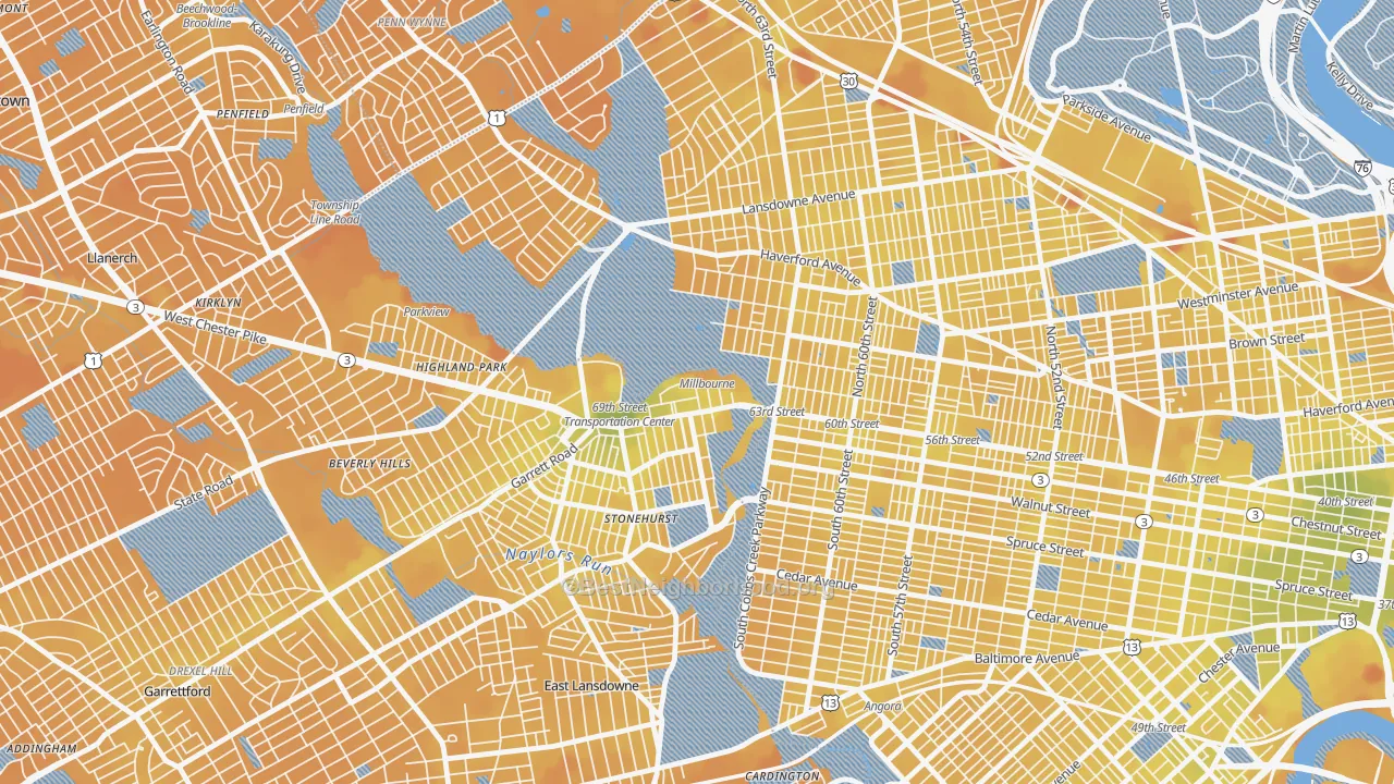 Transit Grade map of Millbourne, PA
