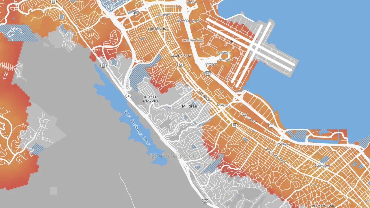 Transit Grade map of Millbrae, CA