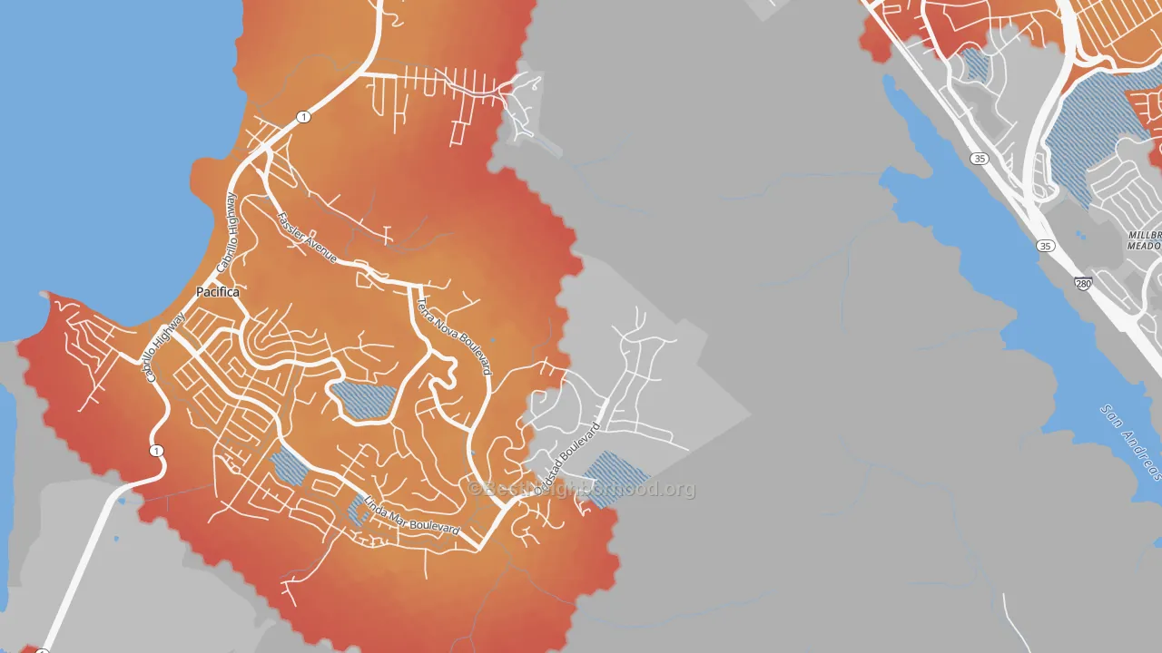 Transit Grade map of Millbrae Meadows, CA
