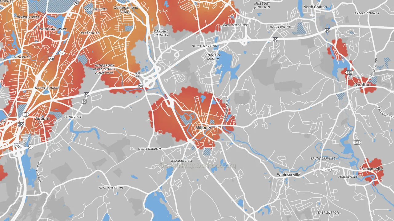 Transit Grade map of Millbury, MA