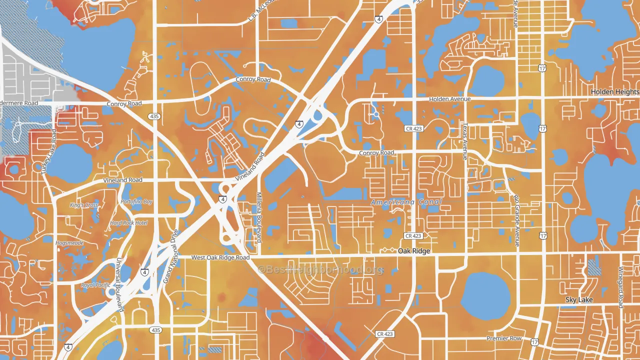 Transit Grade map of Millenia, Orlando, FL