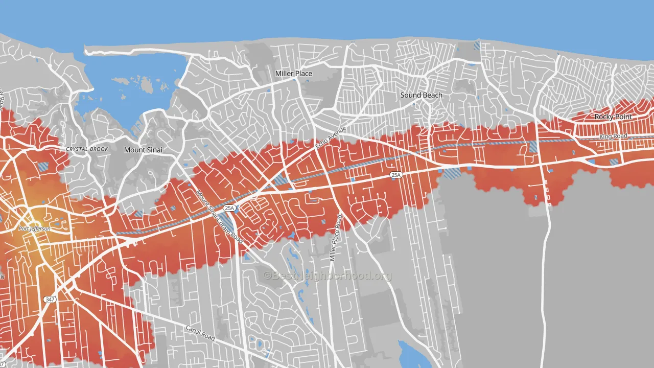 Transit Grade map of Miller Place, NY