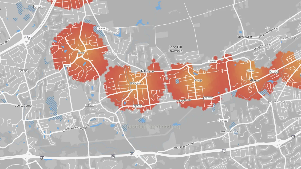 Transit Grade map of Millington, NJ