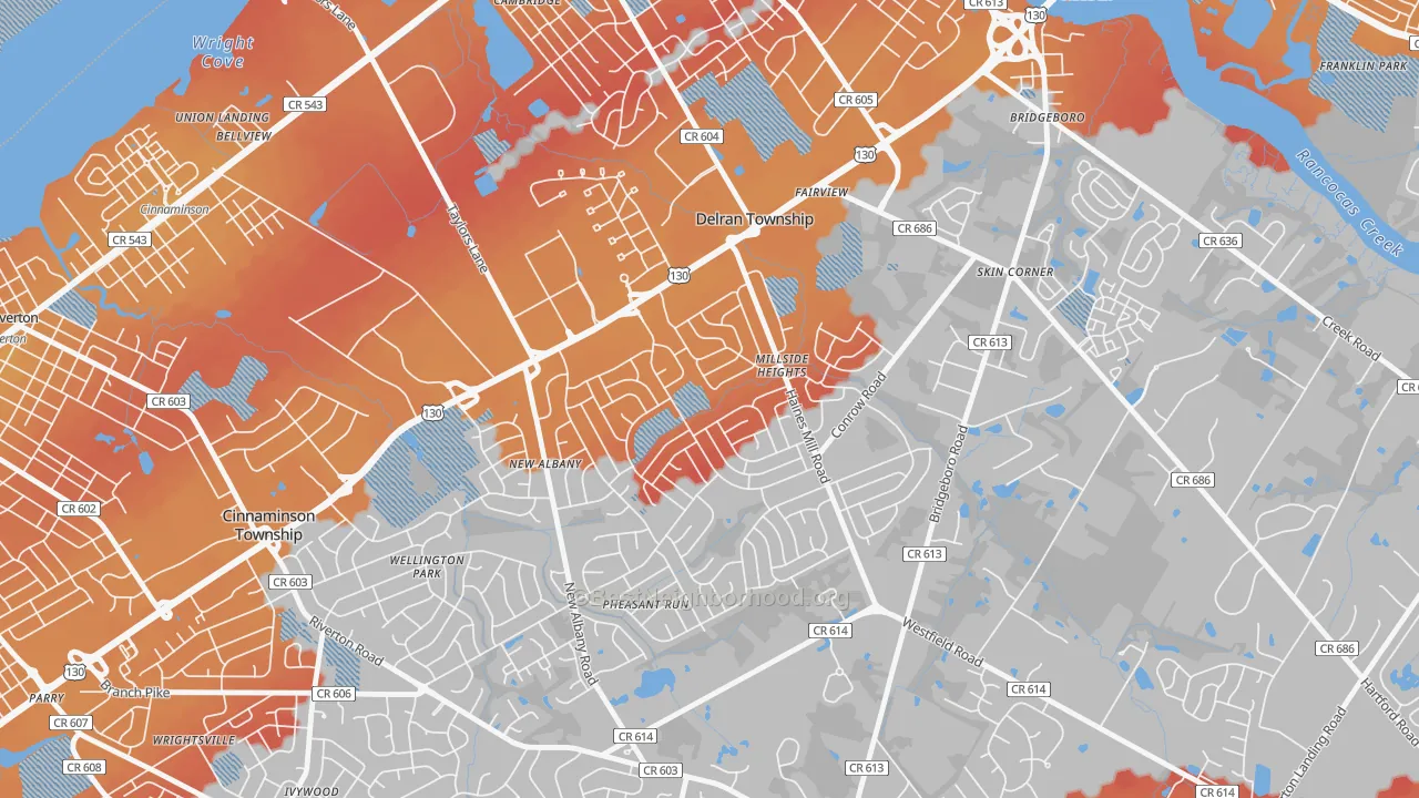 Transit Grade map of Millside Heights, Riverside, NJ