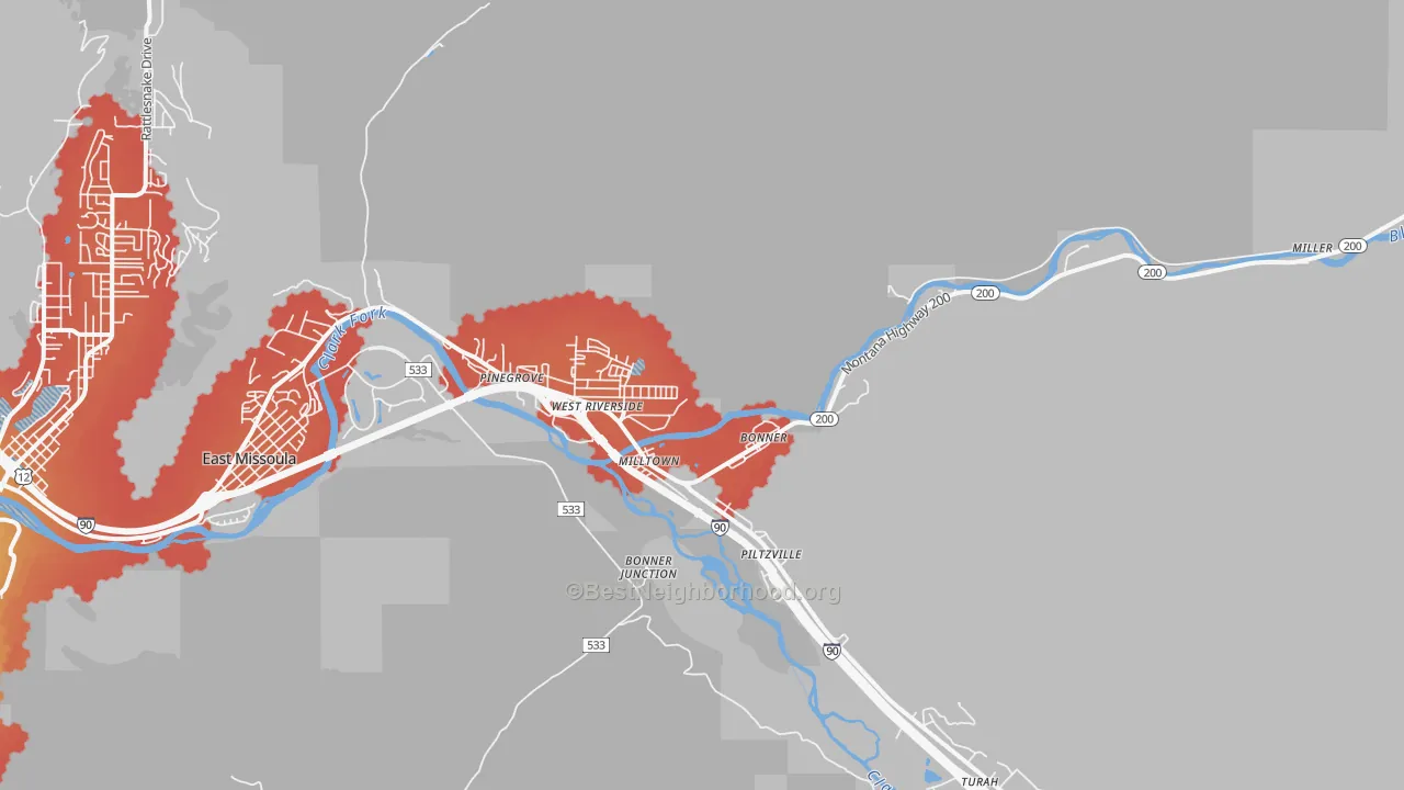 Transit Grade map of Milltown, MT