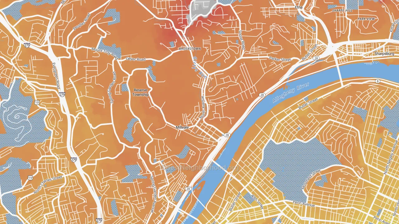 Transit Grade map of Millvale, PA