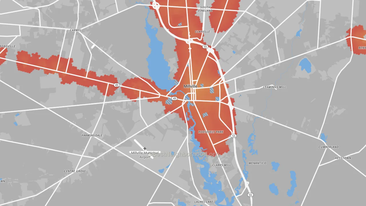 Transit Grade map of Millville, NJ