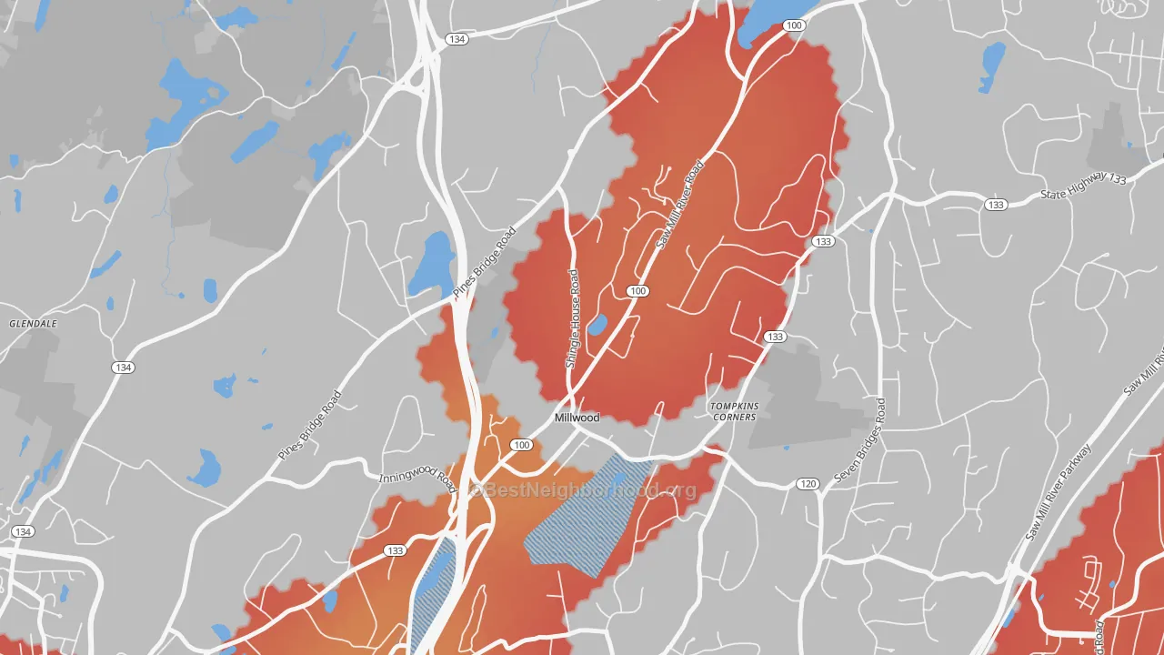 Transit Grade map of Millwood, NY