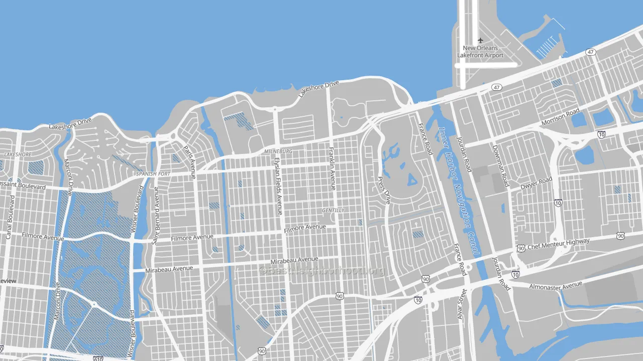 Transit Grade map of Milneburg, New Orleans, LA