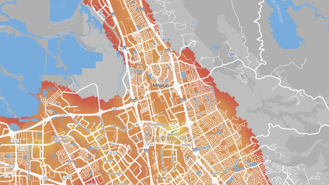 Transit Grade map of Milpitas, CA