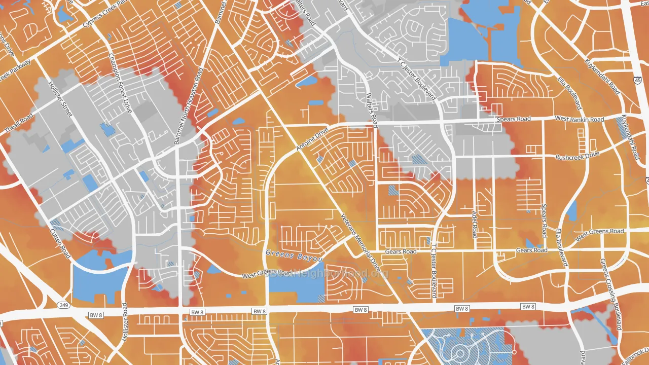 Transit Grade map of Milroy Farms, Houston, TX