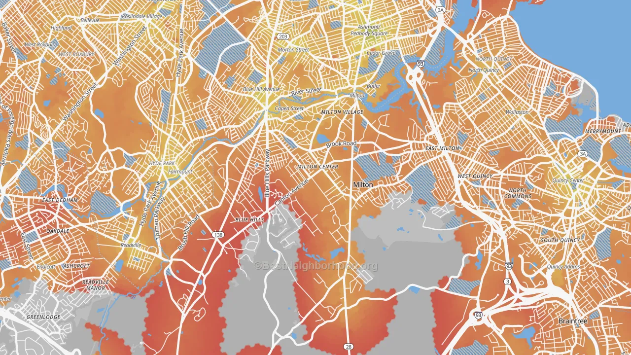 Transit Grade map of Milton, MA