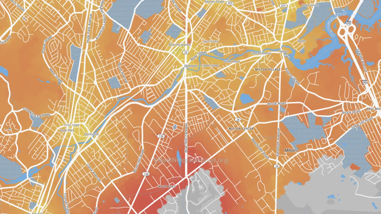 Transit Grade map of Milton Upper Mills, Milton, MA