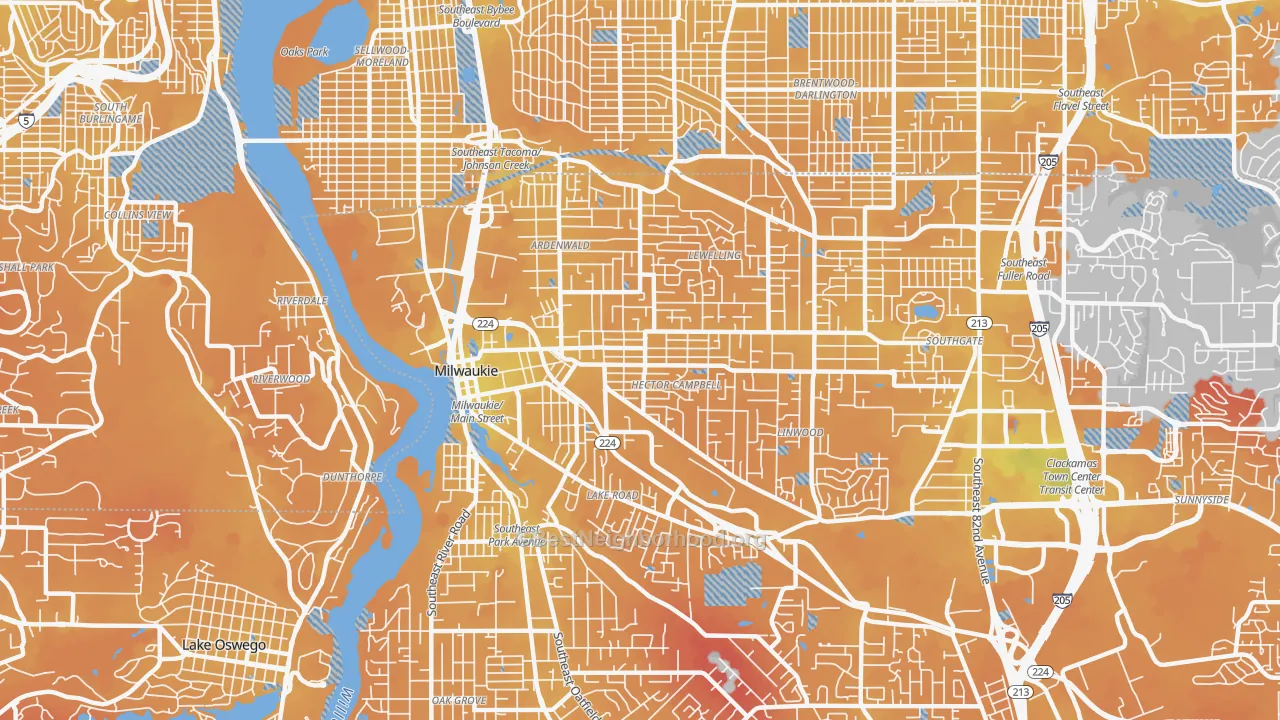 Transit Grade map of Milwaukie, OR