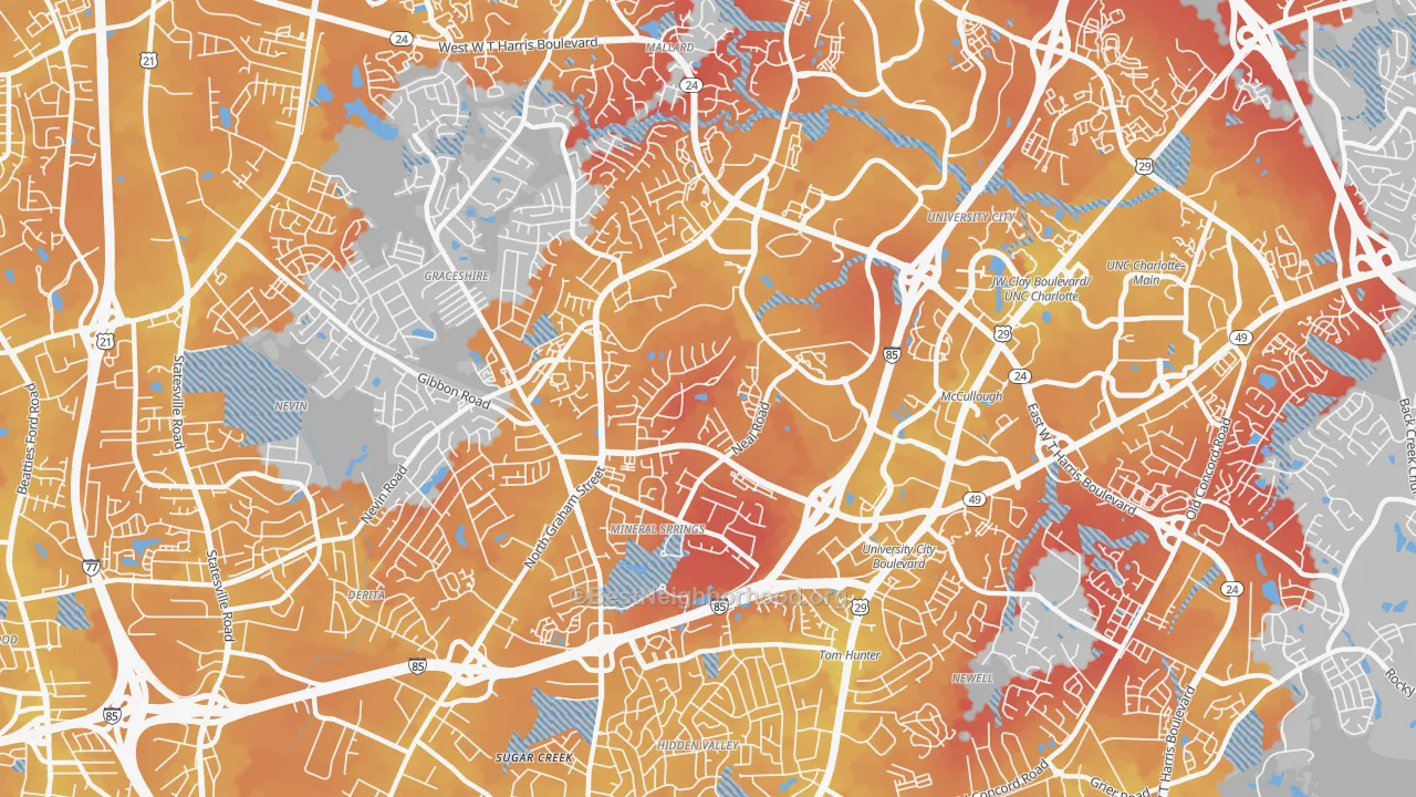 Transit Grade map of Mineral Springs-Rumble Road, Charlotte, NC