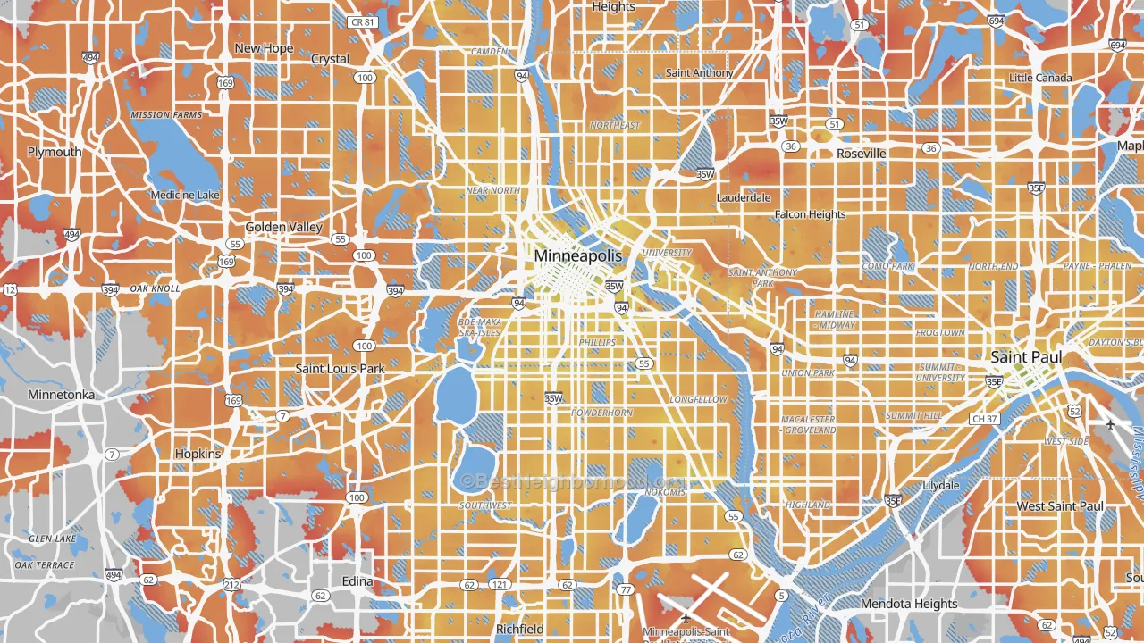 Transit Grade map of Minneapolis, MN